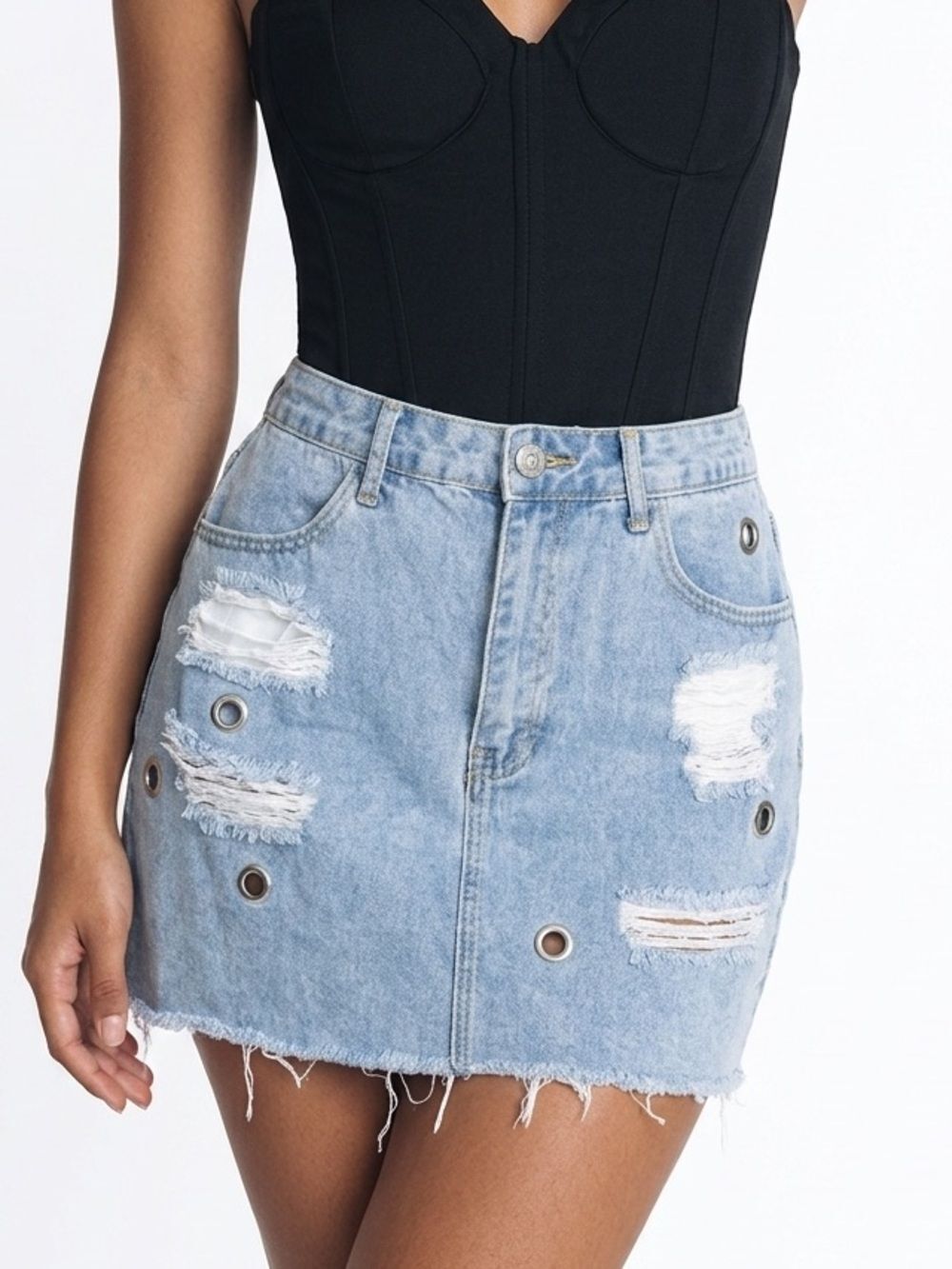 UNBRANDED | Distressed Denim Skirt Rivets Inspired D&G Women’s Size 30